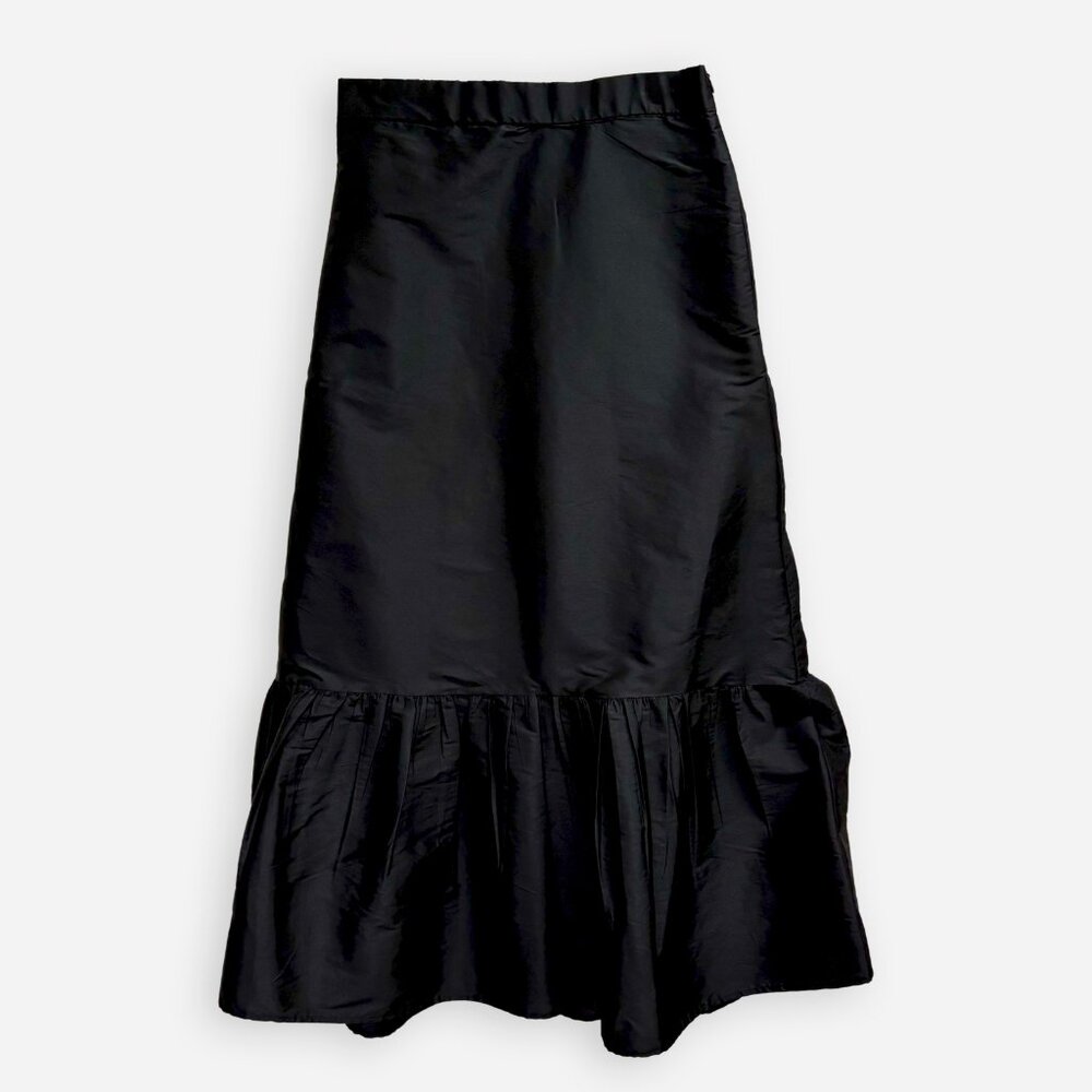 ZARA Taffeta Ruffled Midi Skirt Black Size XS Pockets NWOT